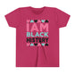 I Am Black History Youth Tee (black/blue/pink print)