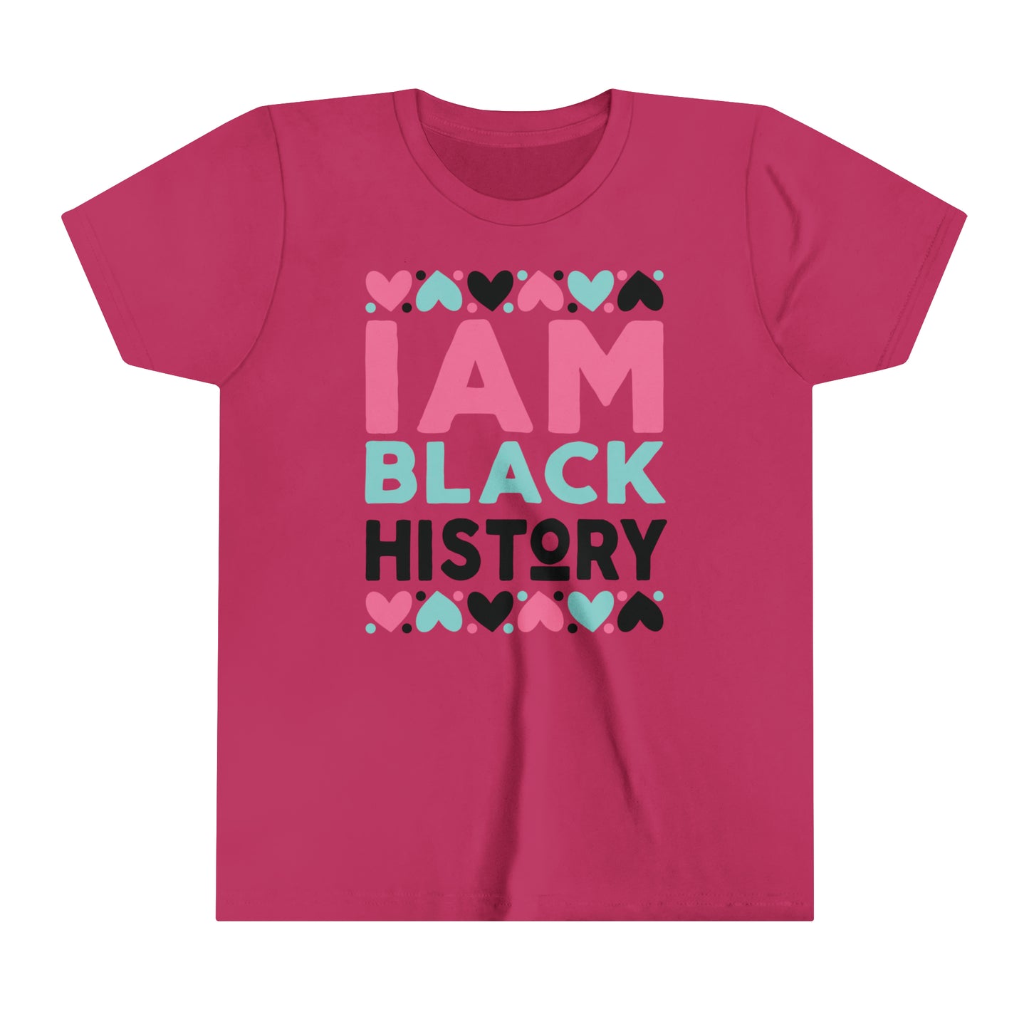 I Am Black History Youth Tee (black/blue/pink print)