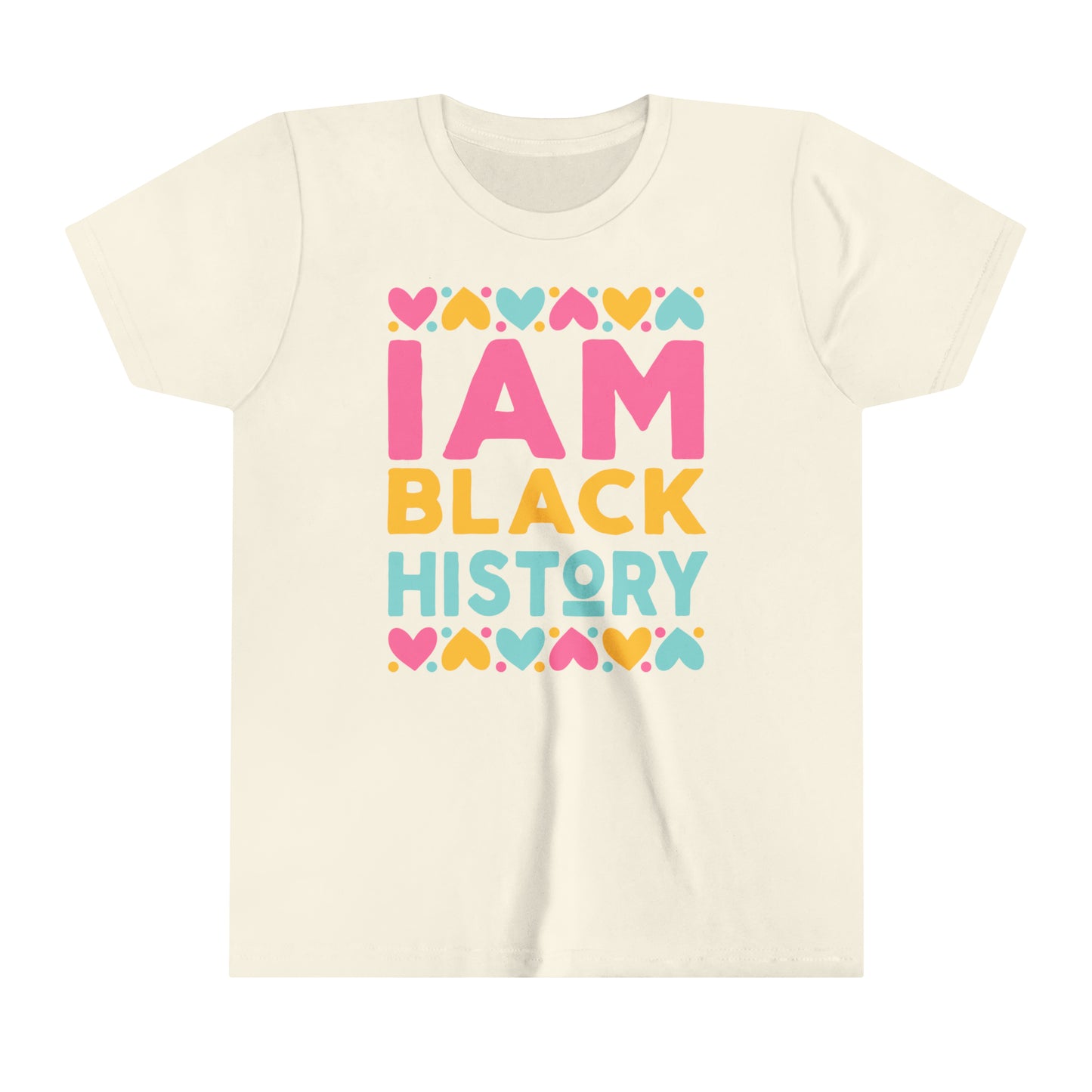 I Am Black History Youth Tee (blue/pink/yellow print)