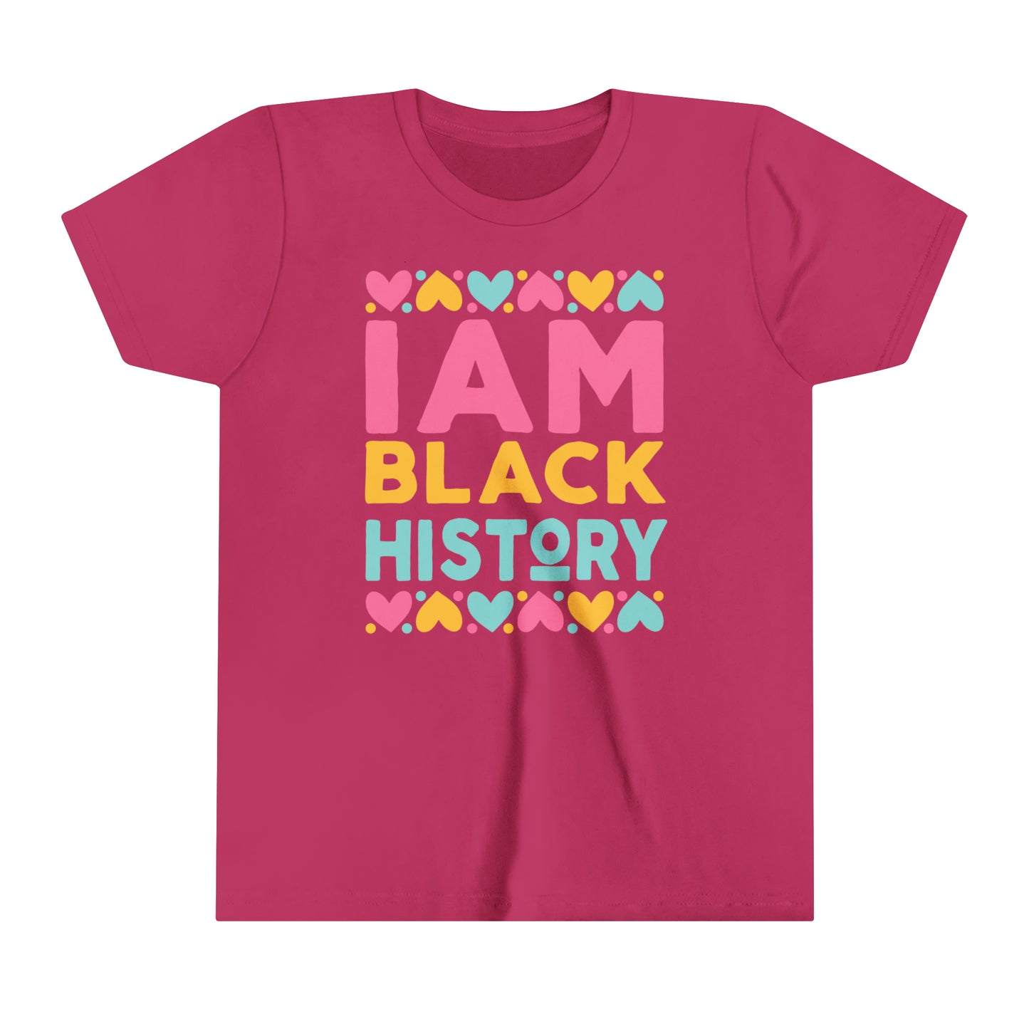 I Am Black History Youth Tee (blue/pink/yellow print)