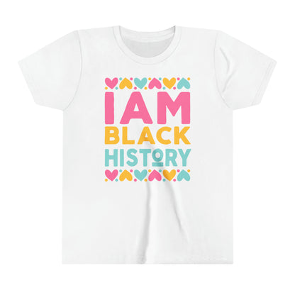 I Am Black History Youth Tee (blue/pink/yellow print)