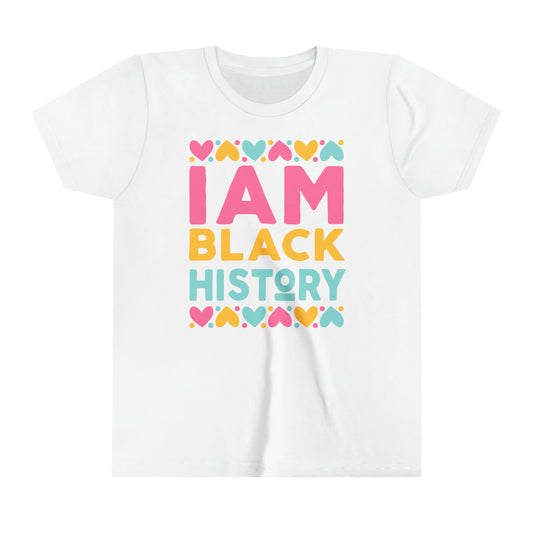 I Am Black History Youth Tee (blue/pink/yellow print)