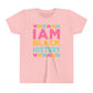 I Am Black History Youth Tee (blue/pink/yellow print)