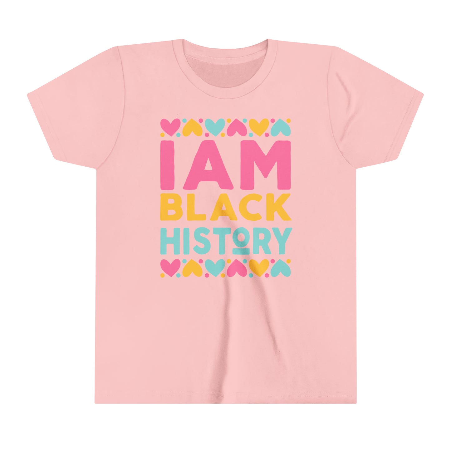 I Am Black History Youth Tee (blue/pink/yellow print)