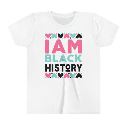 I Am Black History Youth Tee (black/blue/pink print)