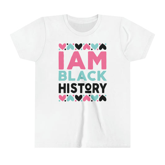 I Am Black History Youth Tee (black/blue/pink print)