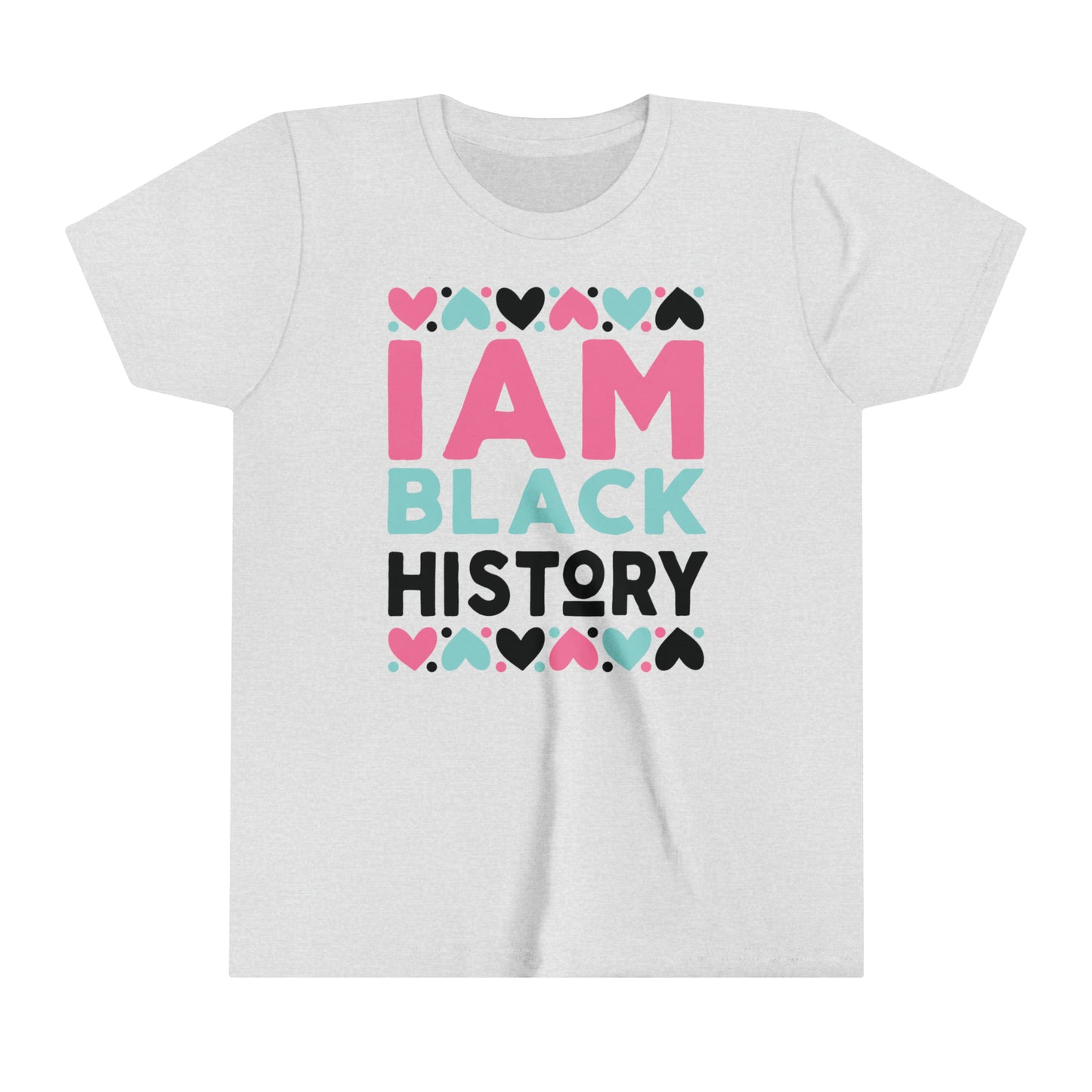 I Am Black History Youth Tee (black/blue/pink print)