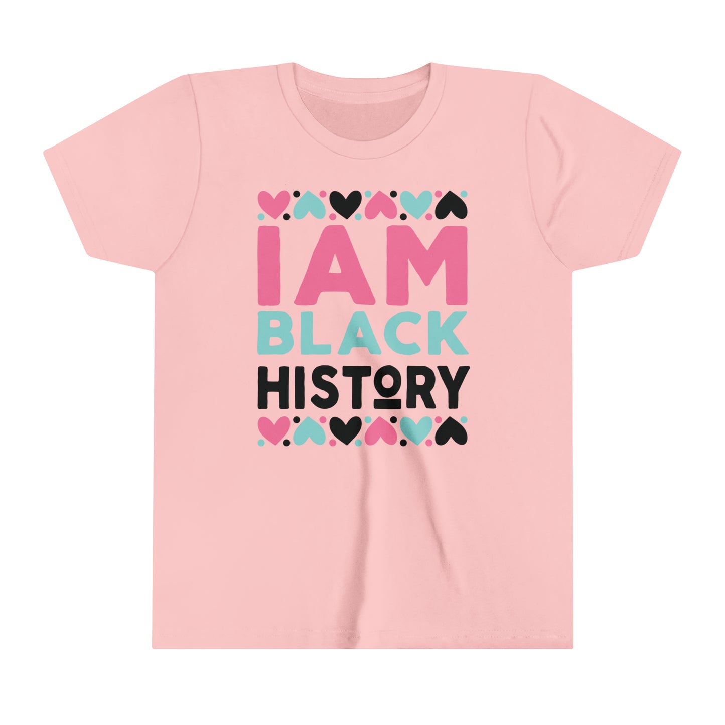 I Am Black History Youth Tee (black/blue/pink print)