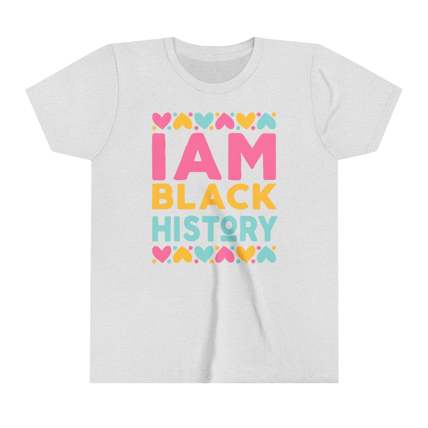 I Am Black History Youth Tee (blue/pink/yellow print)