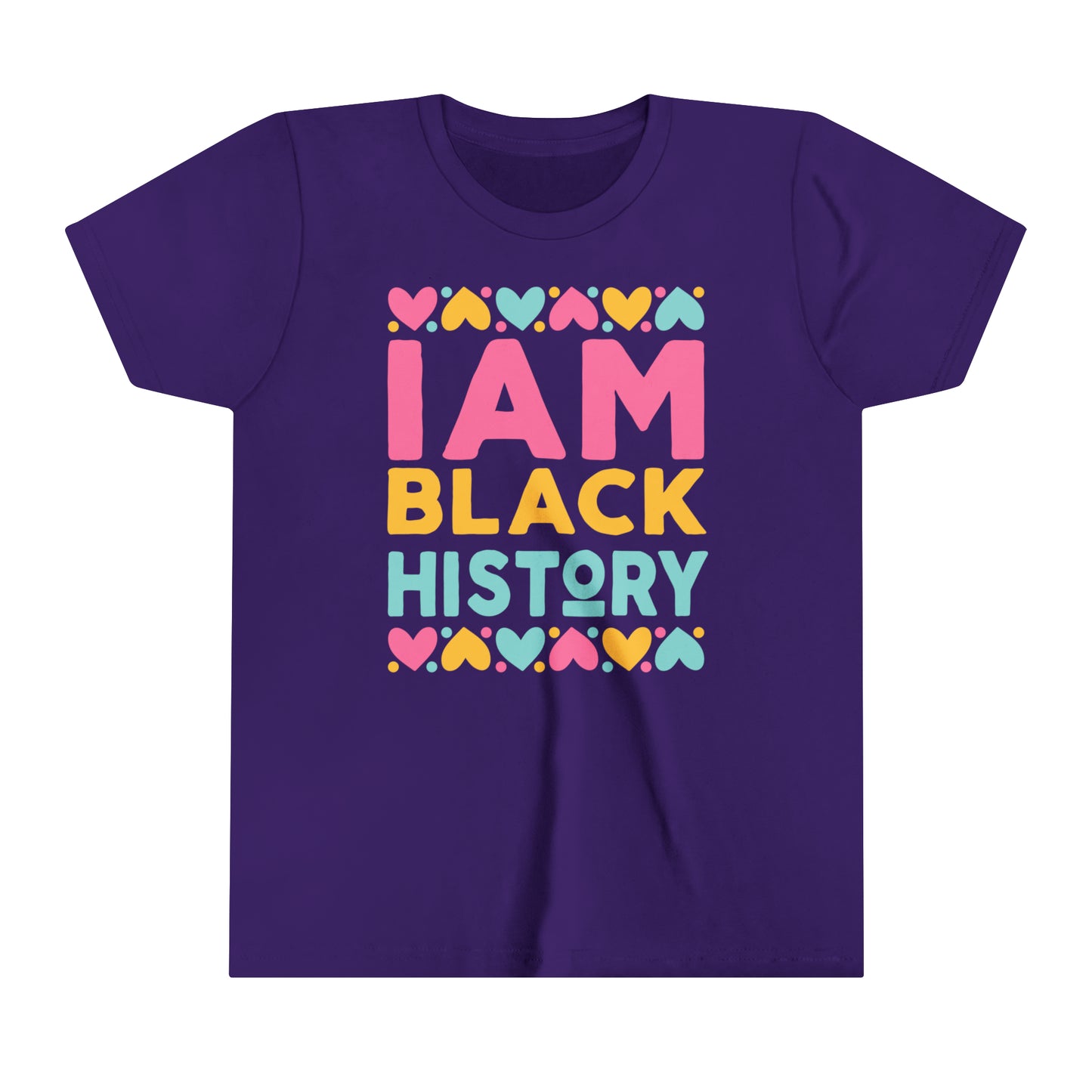 I Am Black History Youth Tee (blue/pink/yellow print)